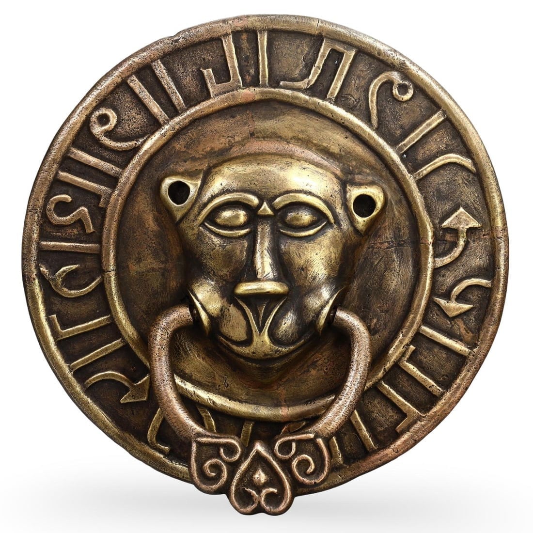 7.6" Post Medieval Bronze Door-Knocker with Human-Lion Hybrid Head Design, 19th-20th Century (1 of 3)