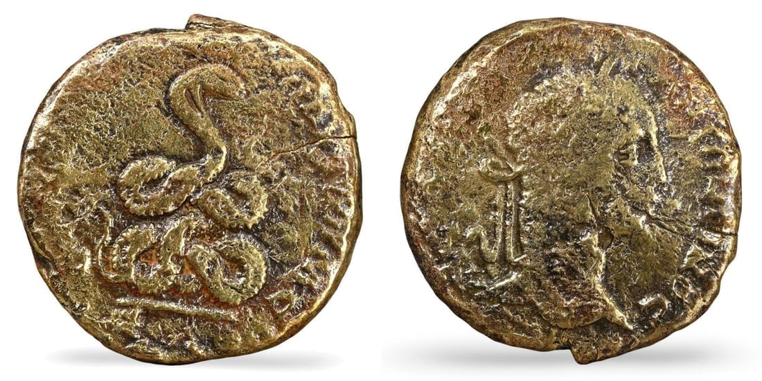 Ancient Roman Serpent Bronze Coin, (27mm, 13.51g) (1 of 3)