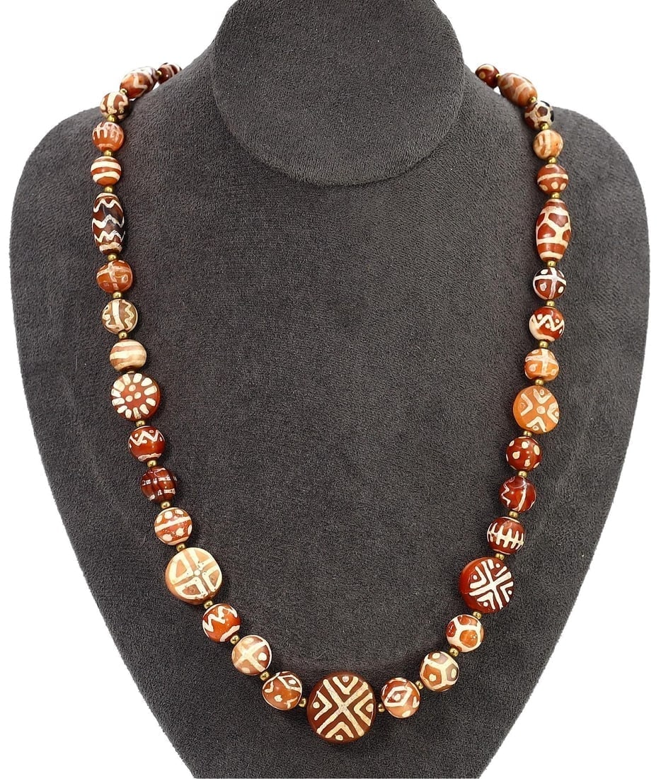 Ancient Medieval Pagan Period Pyu Etched Carnelian Beads Necklace, 9th-13th Century: NO RESERVE AUCTION running!! Our upcoming No Reserve Auction offers an incredible collection of authentic ancient Roman coins, Viking jewelry, and historical artifacts spanning millennia. This is a ra