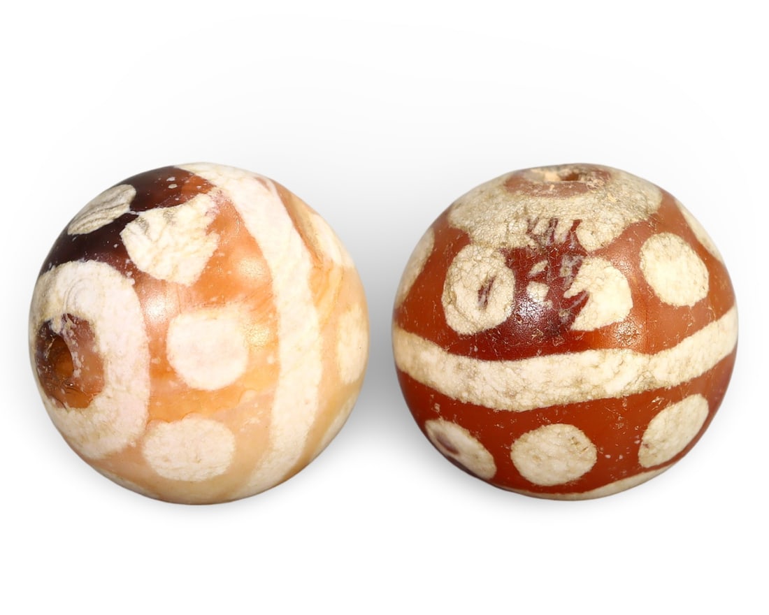 Ancient Medieval Pagan Period Pyu Etched Carnelian Beads, 9th-13th Century: NO RESERVE AUCTION running!! Our upcoming No Reserve Auction offers an incredible collection of authentic ancient Roman coins, Viking jewelry, and historical artifacts spanning millennia. This is a ra