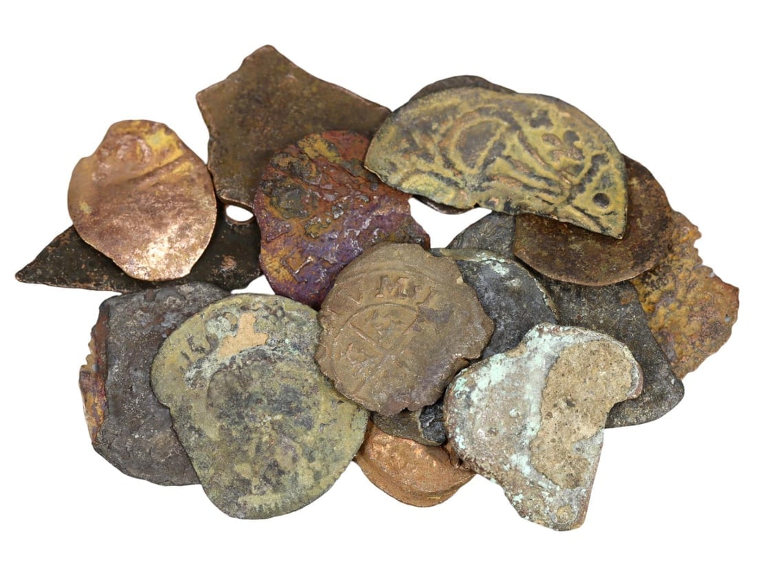 Lot of Antique Medieval Spanish Pirate Period Bronze Coin (12mm-20mm) (1 of 1)