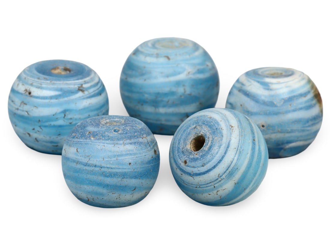 Antique Near Eastern Swirl Blue Glass Beads: NO RESERVE AUCTION running!! Our upcoming No Reserve Auction offers an incredible collection of authentic ancient Roman coins, Viking jewelry, and historical artifacts spanning millennia. This is a ra