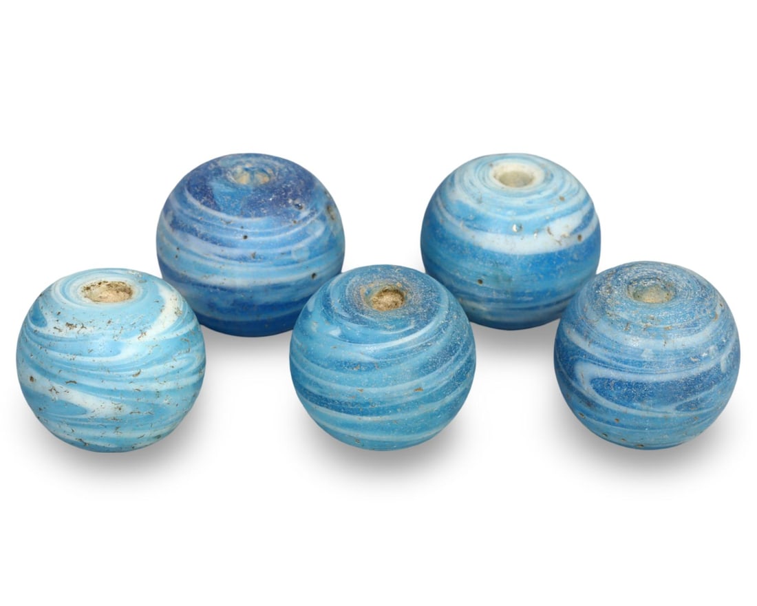 Antique Near Eastern Swirl Blue Glass Beads: NO RESERVE AUCTION running!! Our upcoming No Reserve Auction offers an incredible collection of authentic ancient Roman coins, Viking jewelry, and historical artifacts spanning millennia. This is a ra