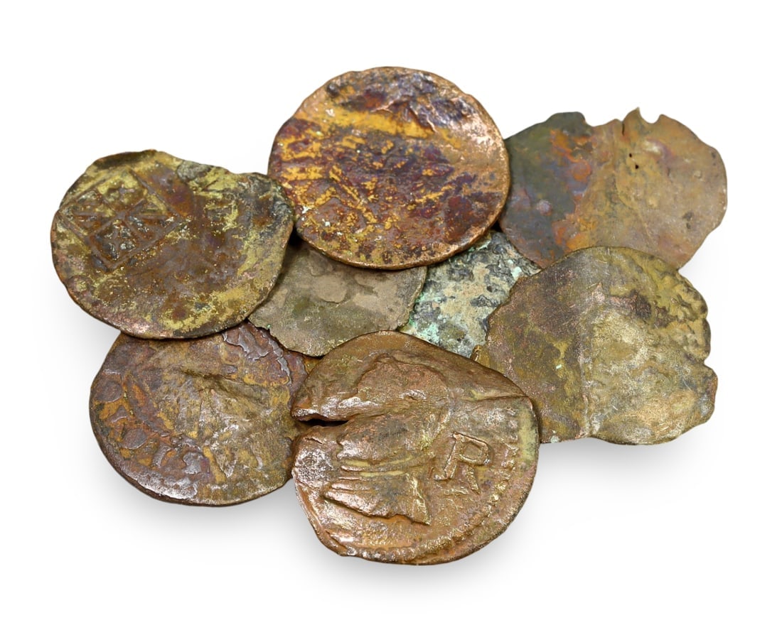 Lot of Antique Medieval Spanish Pirate Period Bronze Coin (12mm-16mm) (1 of 1)