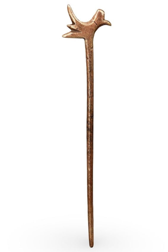 Ancient Luristan Bronze Flat Cockerel Finial Hair or Dress Pin, 4th-5th Century: Our highly anticipated antique auction, offering an unparalleled opportunity for collectors and history enthusiasts to acquire rare Ancient Artifacts for Sale. Our collection spans centuries and civil
