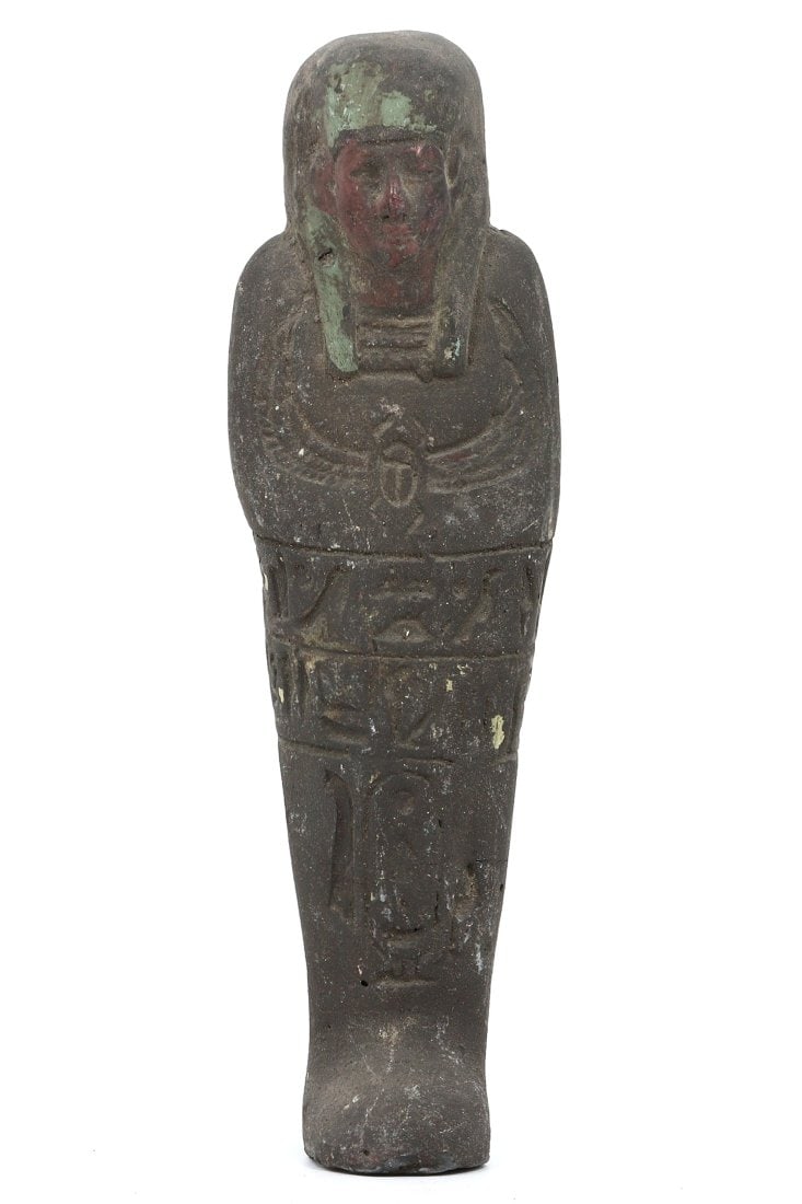 Antique Egyptian Grand Tour Statutte of Steatite Ushabti with Scarab Engraving: Our highly anticipated antique auction, offering an unparalleled opportunity for collectors and history enthusiasts to acquire rare Ancient Artifacts for Sale. Our collection spans centuries and civil