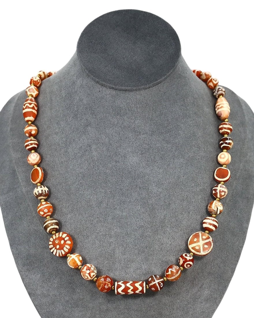 Ancient Medieval Pagan Period Pyu Etched Carnelian Beads Necklace, 9th-13th Century: Our highly anticipated Antique Auction, "Treasures of the Ancient and Medieval World," offering an unparalleled opportunity for collectors and history enthusiasts to acquire rare Ancient Artifacts for