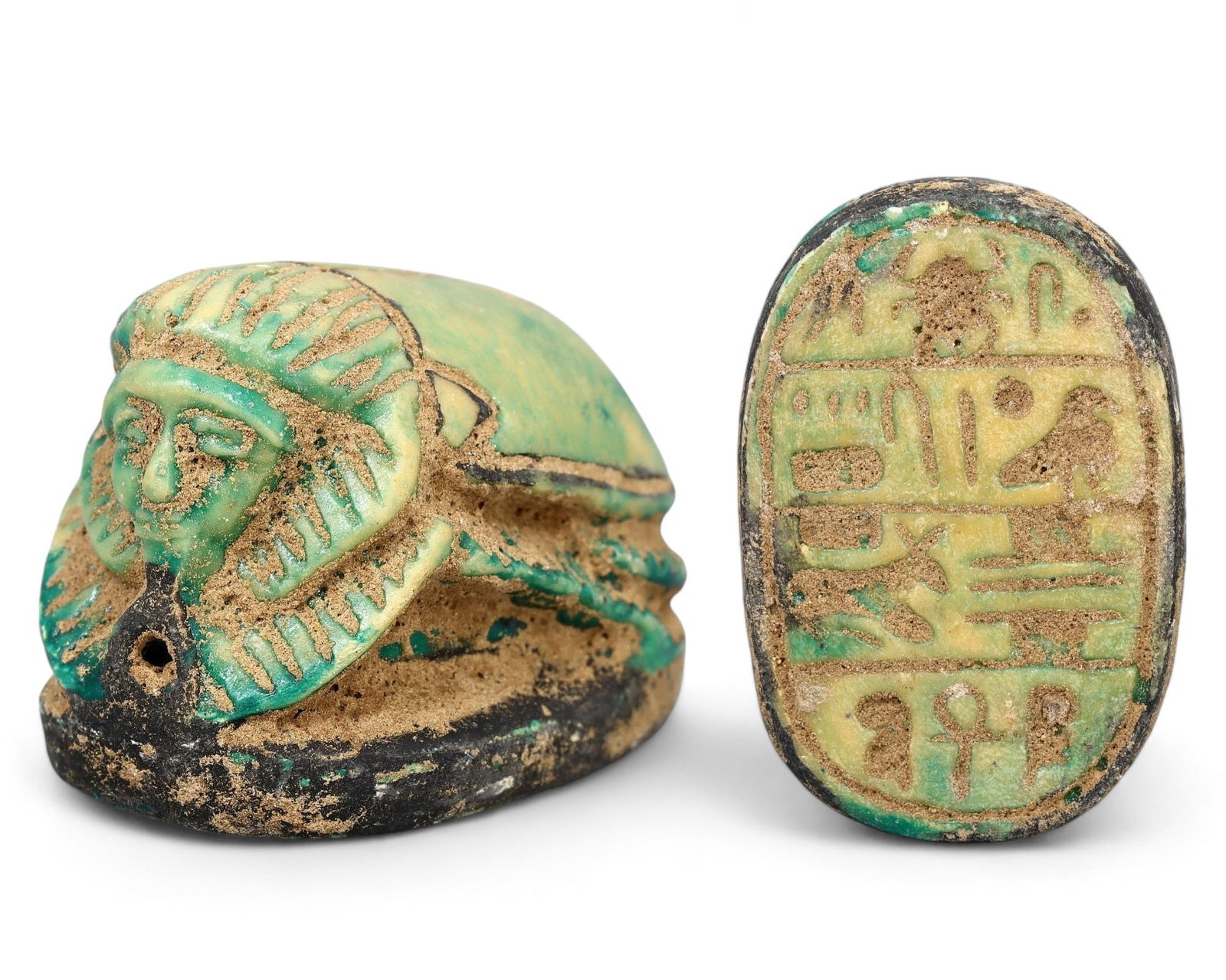 Post Medieval Egyptian Gilded Scarab Amulet with Hieroglyphic Inscription: Our highly anticipated Antique Auction, "Treasures of the Ancient and Medieval World," offering an unparalleled opportunity for collectors and history enthusiasts to acquire rare Ancient Artifacts for