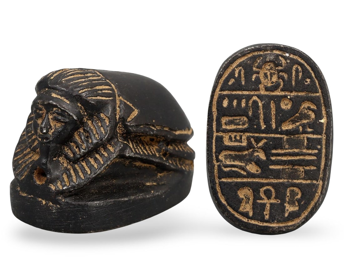 Post Medieval Egyptian Gilded Scarab Amulet with Hieroglyphic Inscription (1 of 4)