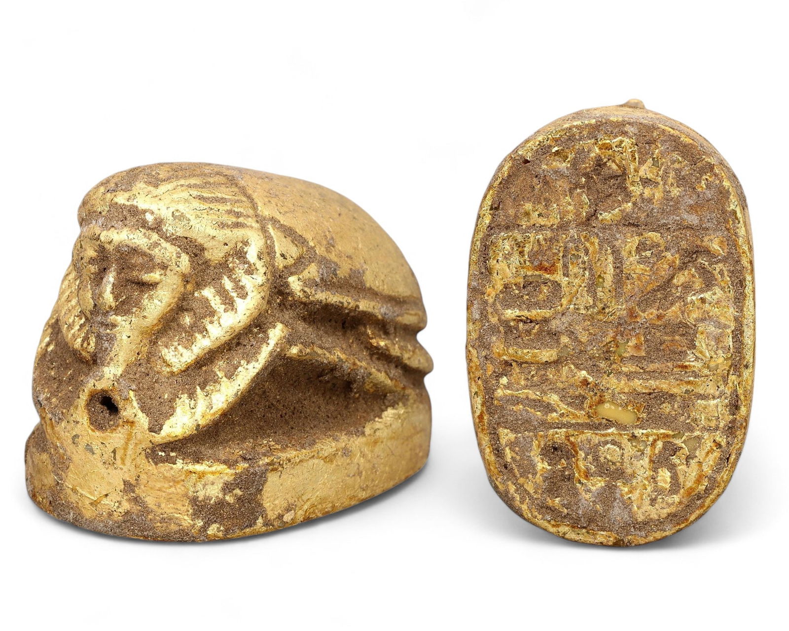 Post Medieval Egyptian Gilded Scarab Amulet with Hieroglyphic Inscription (1 of 4)