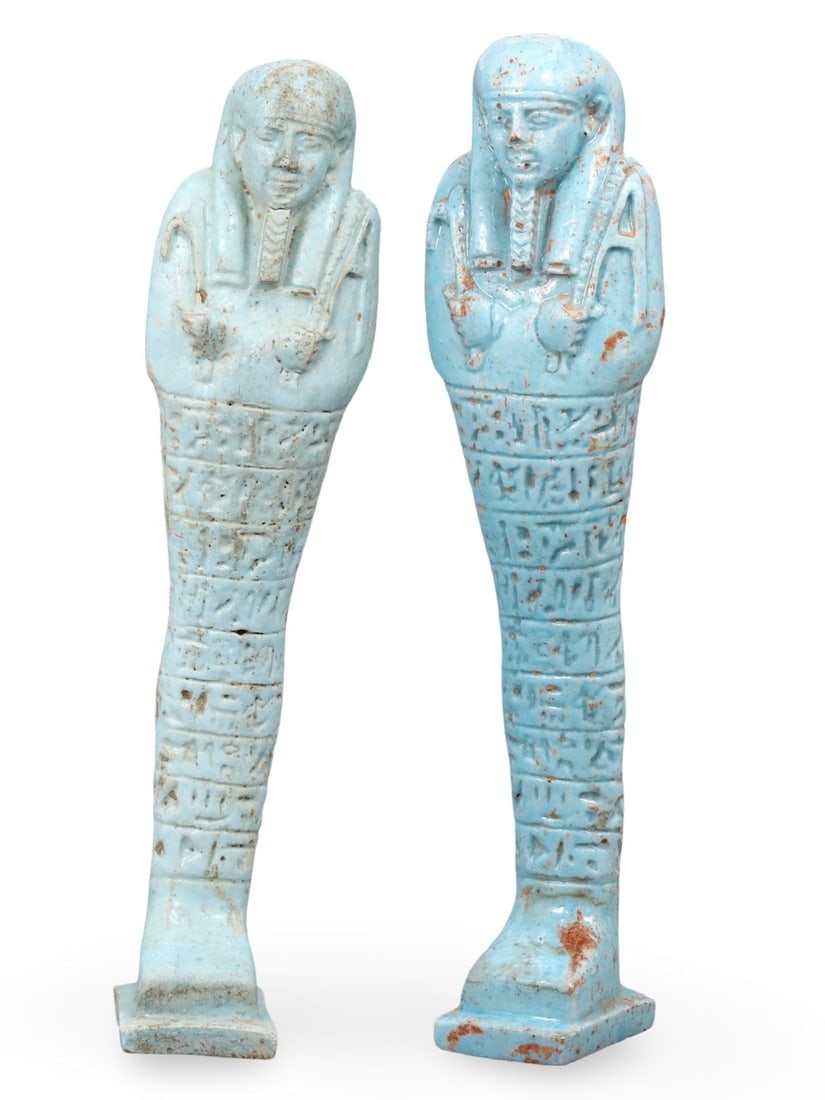 Collection of 2 Antique Egyptian Grand Tour Statuttes of Faience Ushabti Figurines Statuettes (1 of 2)