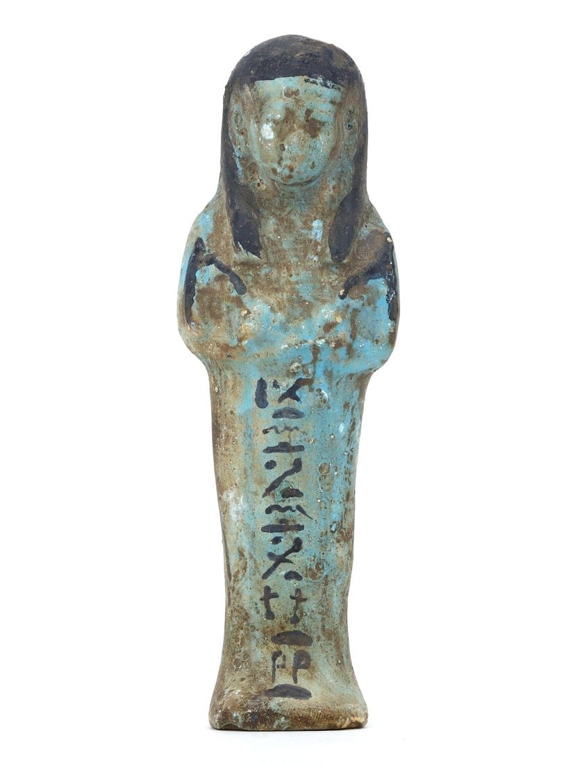 Antique Egyptian Grand Tour Statutte of Protector of the Afterlife, Faience Ushabti Figurine: Our highly anticipated Antique Auction, "Treasures of the Ancient and Medieval World," offering an unparalleled opportunity for collectors and history enthusiasts to acquire rare Ancient Artifacts for