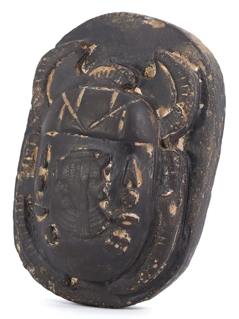 Antique Egyptian Grand Tour Black Stone Scarab Amulet with Inscribed Cartouche (1 of 3)