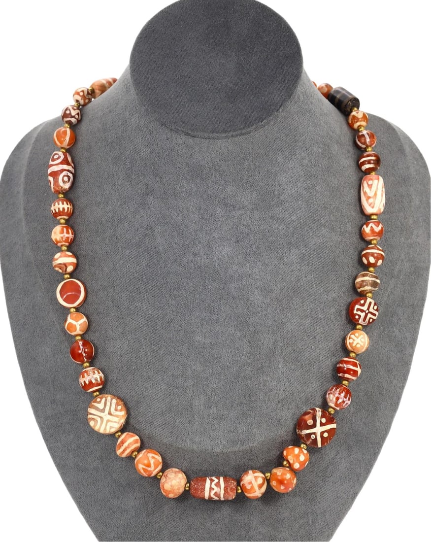 Ancient Medieval Pagan Period Pyu Etched Carnelian Beads Necklace, 9th-13th Century: Our highly anticipated Antique Auction, "Treasures of the Ancient and Medieval World," offering an unparalleled opportunity for collectors and history enthusiasts to acquire rare Ancient Artifacts for