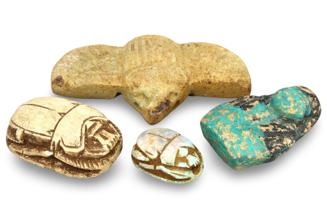 Ancient Egyptian Style Faience Scarab Amulet with Wings (1 of 2)