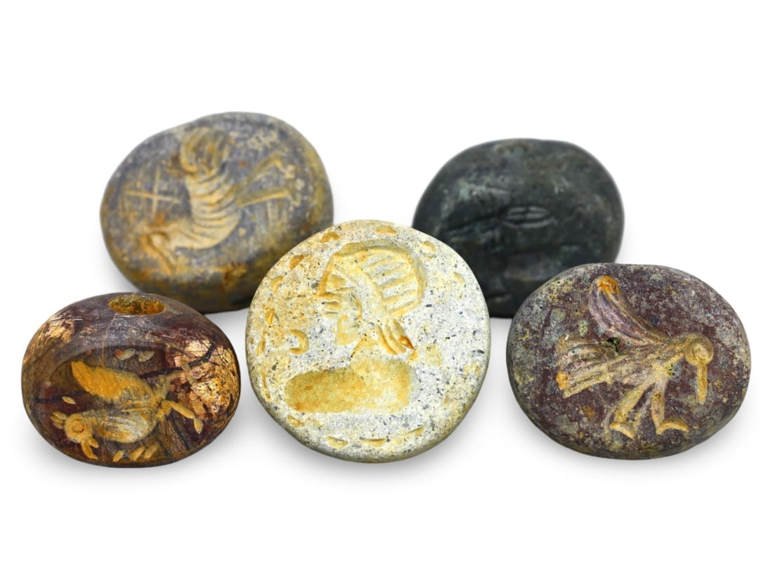 Ancient Near Eastern Carved Stone Beads Depicting Symbolism Animal Motifs (1 of 2)