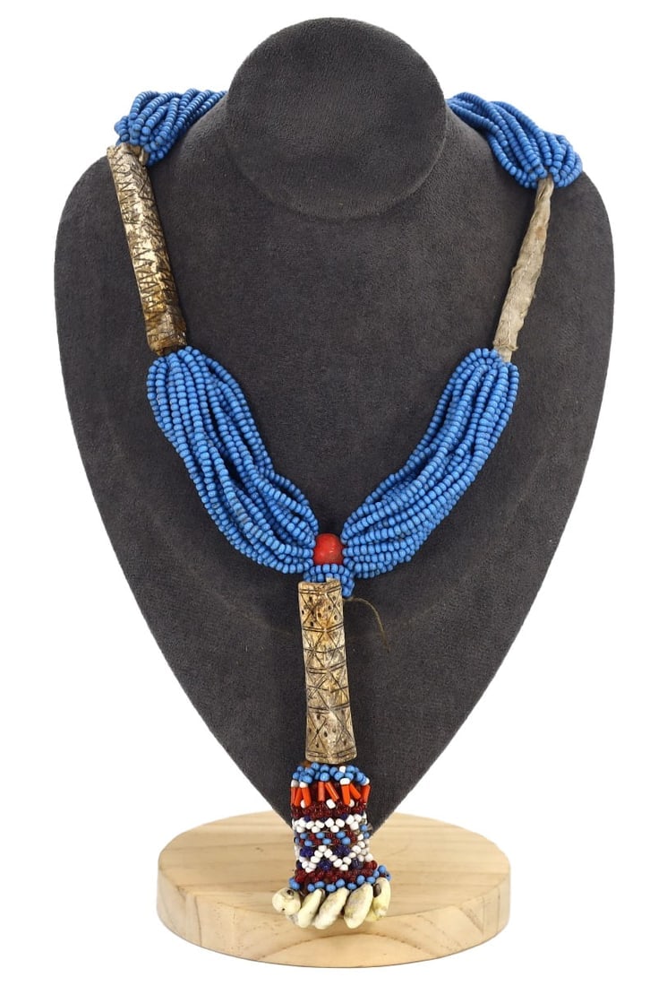 Elegant Maasai-Inspired African Tribal Blue Beaded Necklace with Bone Accents: Our highly anticipated Antique Auction, "Treasures of the Ancient and Medieval World," offering an unparalleled opportunity for collectors and history enthusiasts to acquire rare Ancient Artifacts for