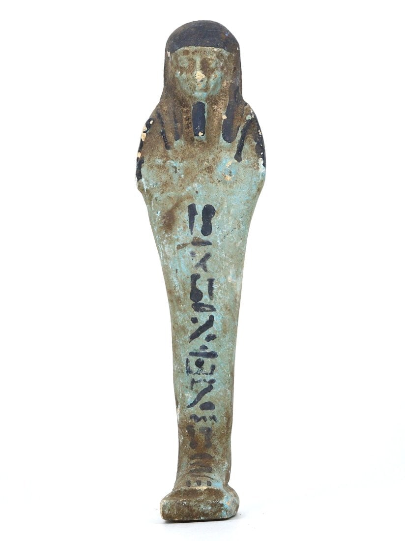 Antique Egyptian Grand Tour Statutte of Protector of the Afterlife, Faience Ushabti Figurine: Our highly anticipated Antique Auction, "Treasures of the Ancient and Medieval World," offering an unparalleled opportunity for collectors and history enthusiasts to acquire rare Ancient Artifacts for