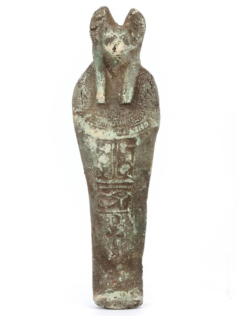 Antique Egyptian Grand Tour Statutte of Pottery Ushabti with Anubis Head Symbolizing Protection: Our highly anticipated Antique Auction, "Treasures of the Ancient and Medieval World," offering an unparalleled opportunity for collectors and history enthusiasts to acquire rare Ancient Artifacts for