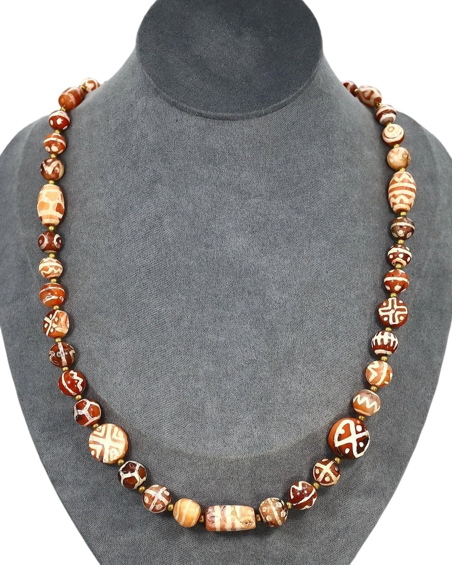 Ancient Medieval Pagan Period Pyu Etched Carnelian Beads Necklace, 9th-13th Century: Our highly anticipated Antique Auction, "Treasures of the Ancient and Medieval World," offering an unparalleled opportunity for collectors and history enthusiasts to acquire rare Ancient Artifacts for