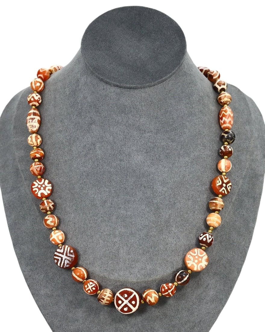 Ancient Medieval Pagan Period Pyu Etched Carnelian Beads Necklace, 9th-13th Century: Our highly anticipated Antique Auction, "Treasures of the Ancient and Medieval World," offering an unparalleled opportunity for collectors and history enthusiasts to acquire rare Ancient Artifacts for