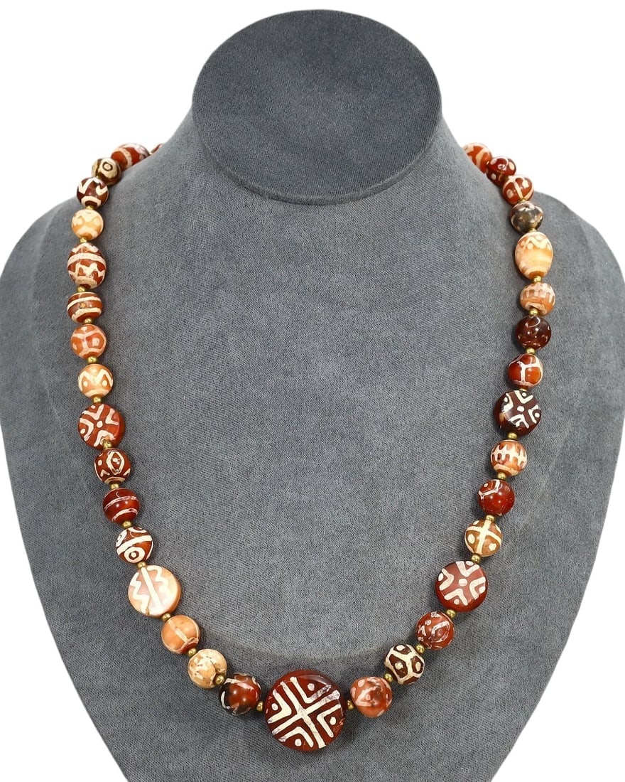 Ancient Medieval Pagan Period Pyu Etched Carnelian Beads Necklace, 9th-13th Century: Our highly anticipated Antique Auction, "Treasures of the Ancient and Medieval World," offering an unparalleled opportunity for collectors and history enthusiasts to acquire rare Ancient Artifacts for