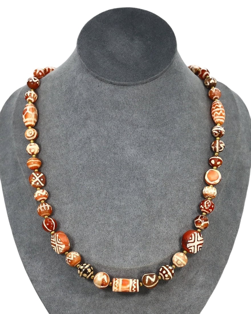 Ancient Medieval Pagan Period Pyu Etched Carnelian Beads Necklace, 9th-13th Century: Our highly anticipated Antique Auction, "Treasures of the Ancient and Medieval World," offering an unparalleled opportunity for collectors and history enthusiasts to acquire rare Ancient Artifacts for