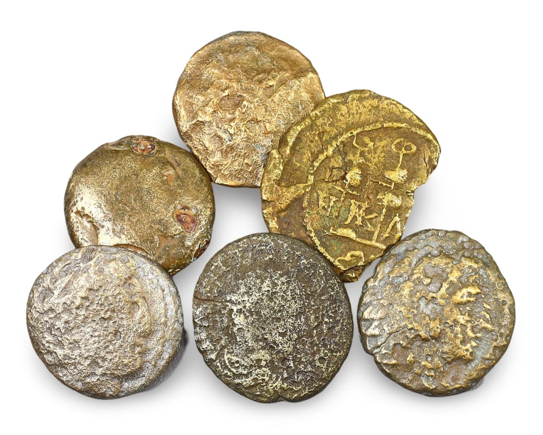 Lot of 6 Patinated Ancient Greek Bronze Coin Early Greek City-State Currency (17-21mm) (1 of 1)
