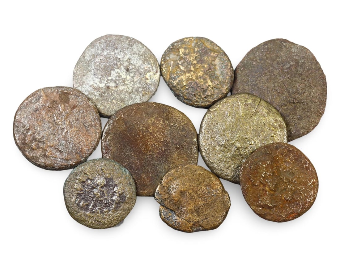 Lot of 9 Patinated Ancient Greek Bronze Coin Early Greek City-State Currency (16-25mm) (1 of 1)