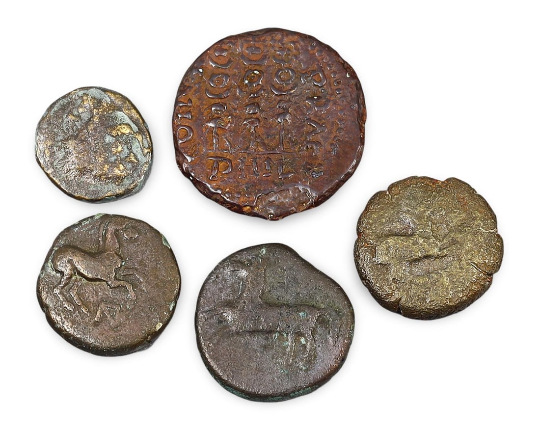 Lot of 5 Hellenistic Bronze Coin with Aged Patina Greek Empire Maritime Trade Currency (10-19mm) (1 of 1)