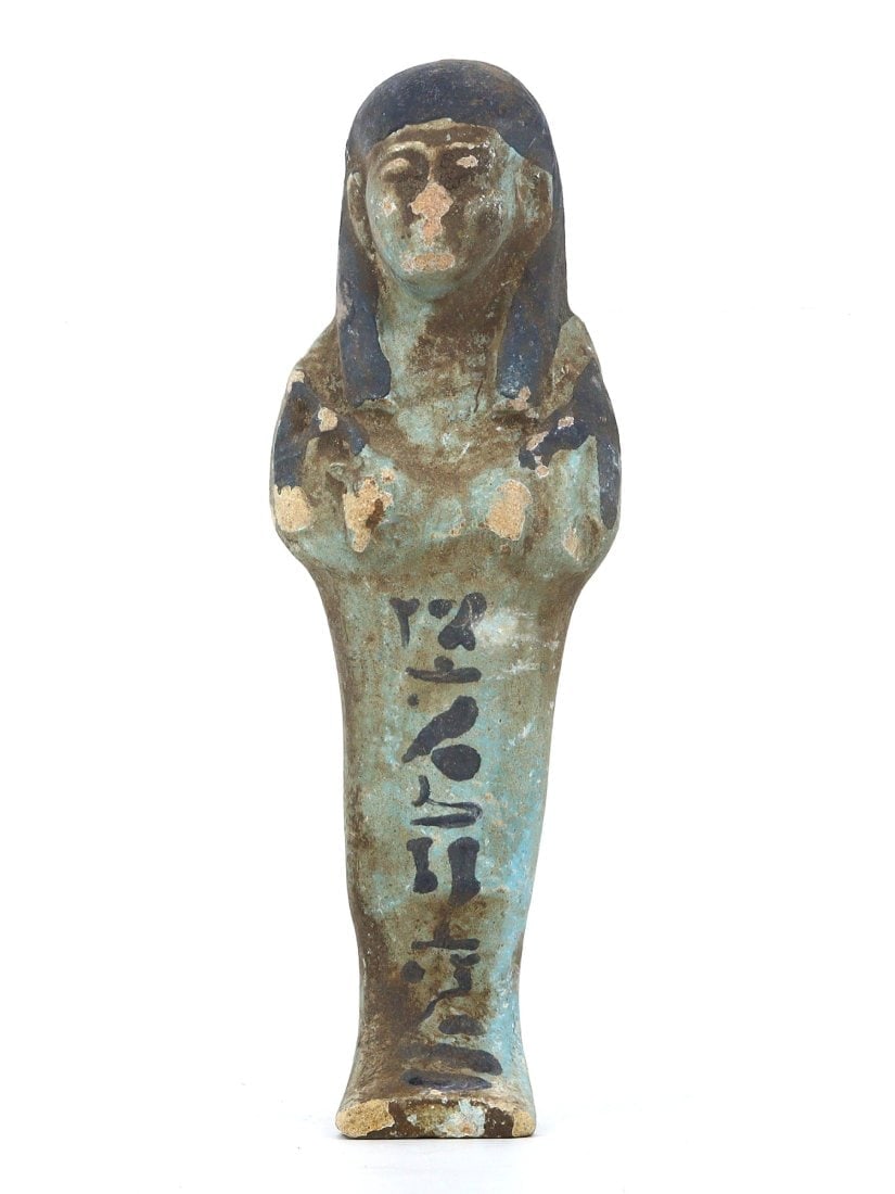Antique Egyptian Grand Tour Statutte of Protector of the Afterlife, Faience Ushabti Figurine: Our highly anticipated Antique Auction, "Treasures of the Ancient and Medieval World," offering an unparalleled opportunity for collectors and history enthusiasts to acquire rare Ancient Artifacts for