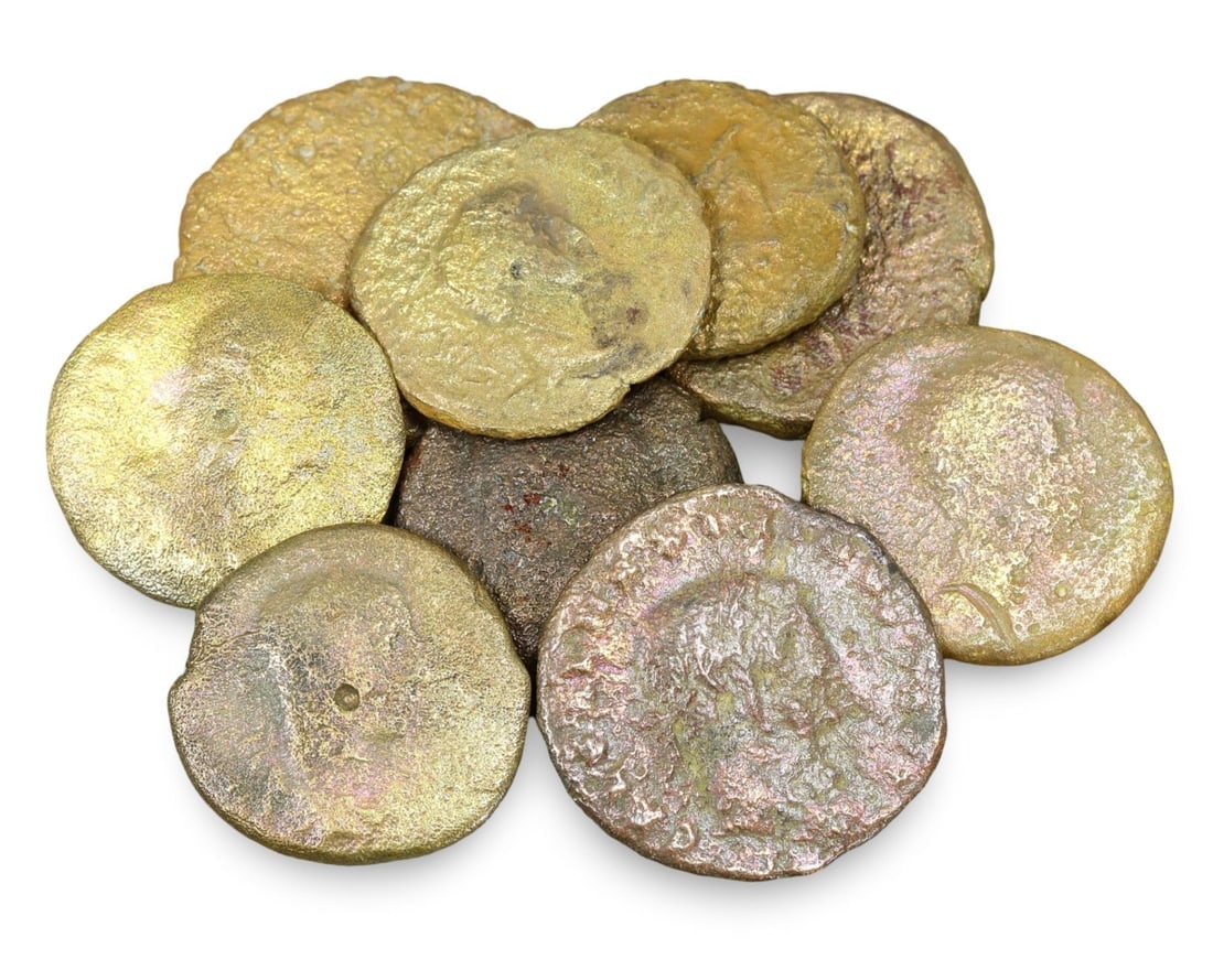 Lot of 9 Cleaned Ancient Greek, Roman, and Byzantine Bronze Coins Collection (20mm-27mm) (1 of 1)