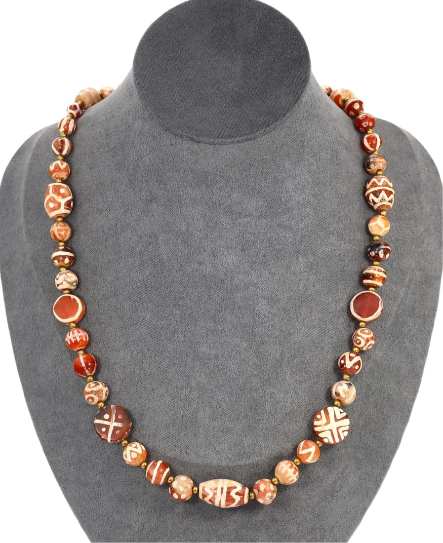 Ancient Medieval Pagan Period Pyu Etched Carnelian Beads Necklace, 9th-13th Century: Our highly anticipated Antique Auction, "Treasures of the Ancient and Medieval World," offering an unparalleled opportunity for collectors and history enthusiasts to acquire rare Ancient Artifacts for
