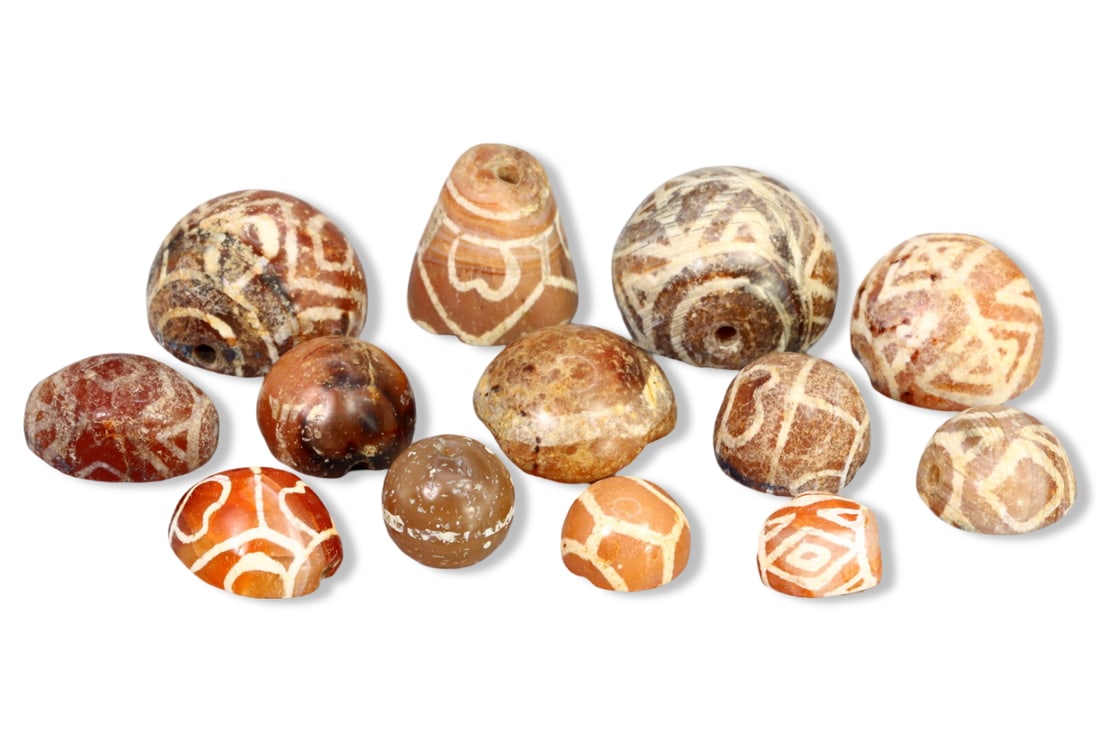 Assortment of Ancient Etched Carnelian and Agate Beads, Indus Valley, 3rd-2nd Millennium BCE (1 of 1)