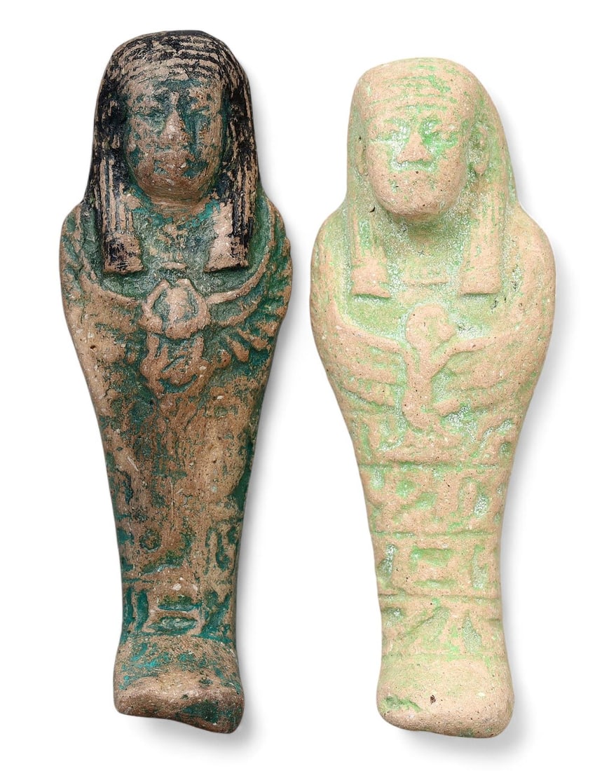 Lot of 2 Post-Medieval Egyptian Grand Tour Ushabti Figurine with Detailed Hieroglyphic Inscriptions: Our highly anticipated Antique Auction, "Treasures of the Ancient and Medieval World," offering an unparalleled opportunity for collectors and history enthusiasts to acquire rare Ancient Artifacts for