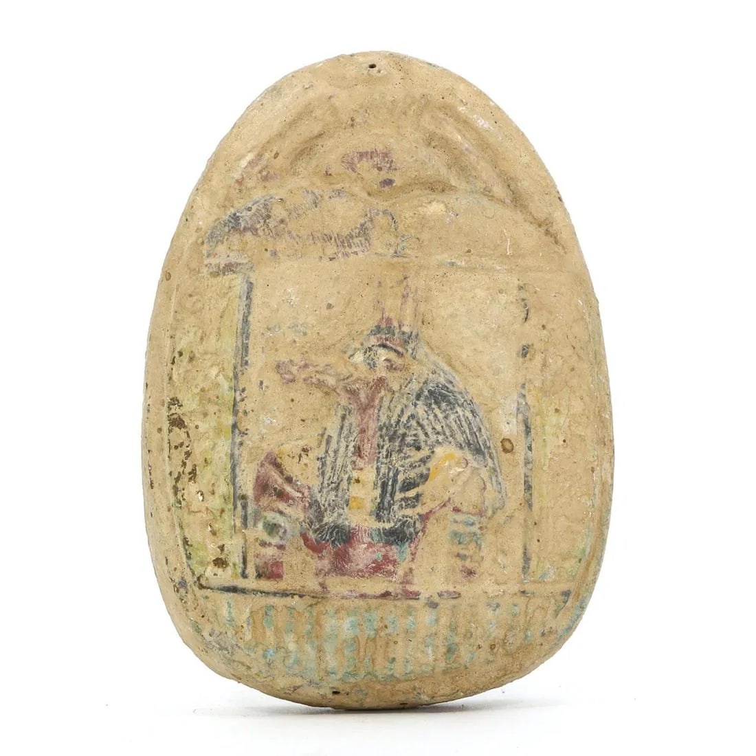 Antique Egyptian Grand Tour Faience Scarab Amulets with Faint Hieroglyphs (1 of 3)