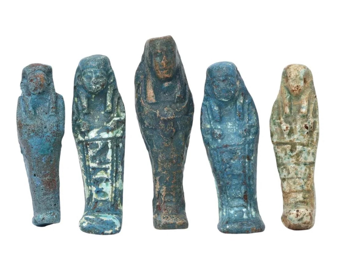 Group of Five Antique Egyptian Grand Tour Faience Shabti Figures (1 of 1)