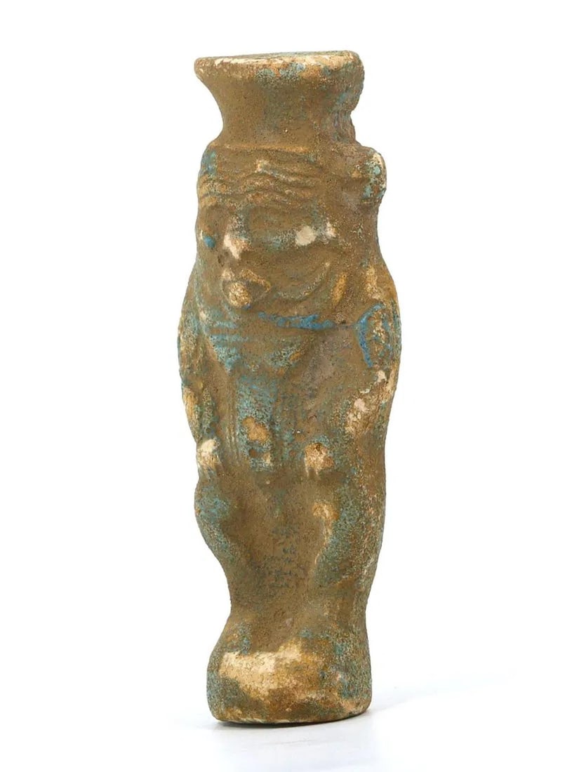 Antique Egyptian Grand Tour Faience Amulet of the God Bes Figurine Plaque (1 of 2)