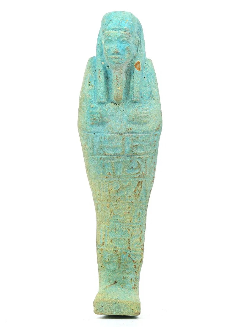 Antique Egyptian Turquoise Faience Shabti with Hieroglyphic Inscription (1 of 3)