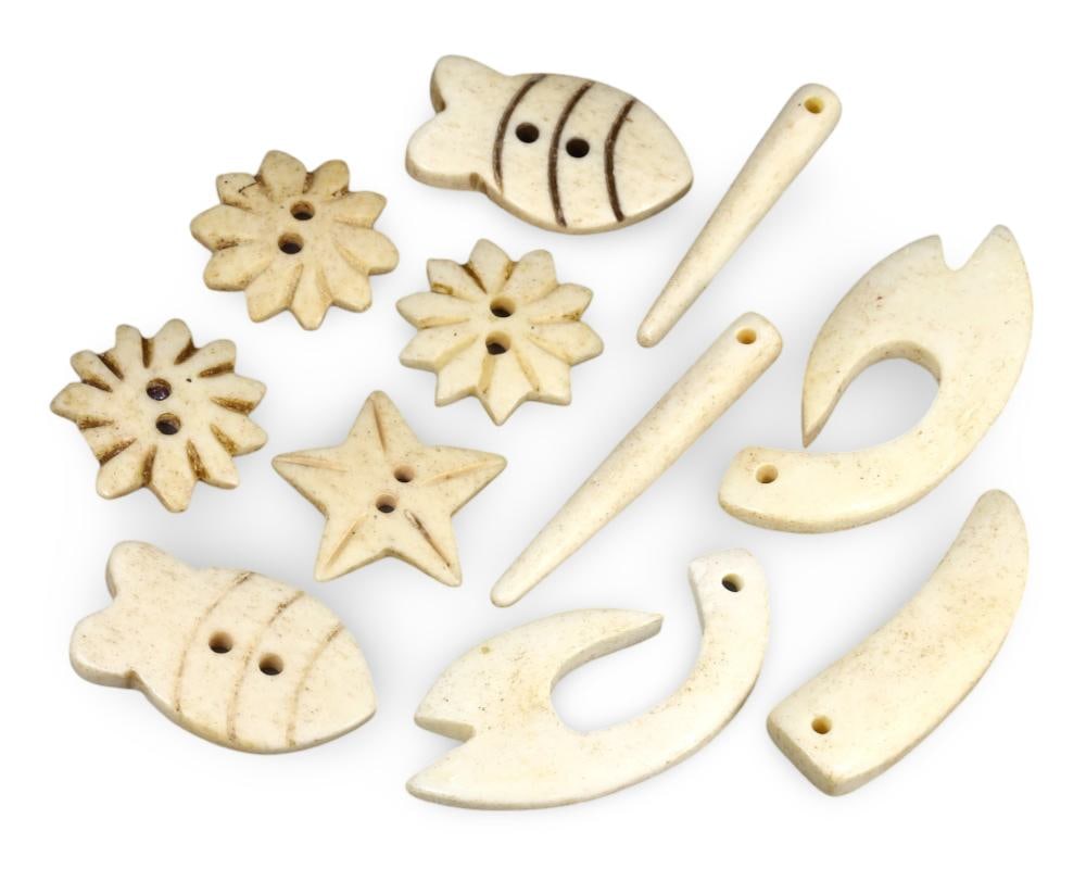 Set of Tibetan Hand-Carved Bone Pendants and Charms Assorted Shapes and Designs: **Dimension information at the bottom section after Condition** Our highly anticipated Antique Auction, "Treasures of the Ancient and Medieval World," offering an unparalleled opportunity for collecto