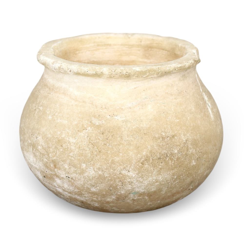 Ancient Calcite Stone Bowl Hand-Carved Artifact Likely from Middle Eastern Origins (1 of 2)