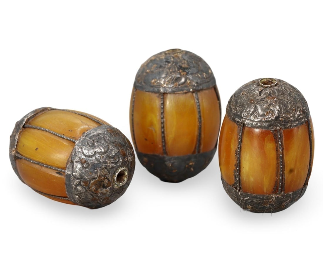 Antique Sino-Tibetan Capped Amber Copal Beads (1 of 1)