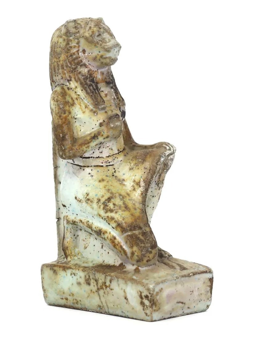 Antique Egyptian Faience Amulet of Bes, Protector of Households (1 of 3)