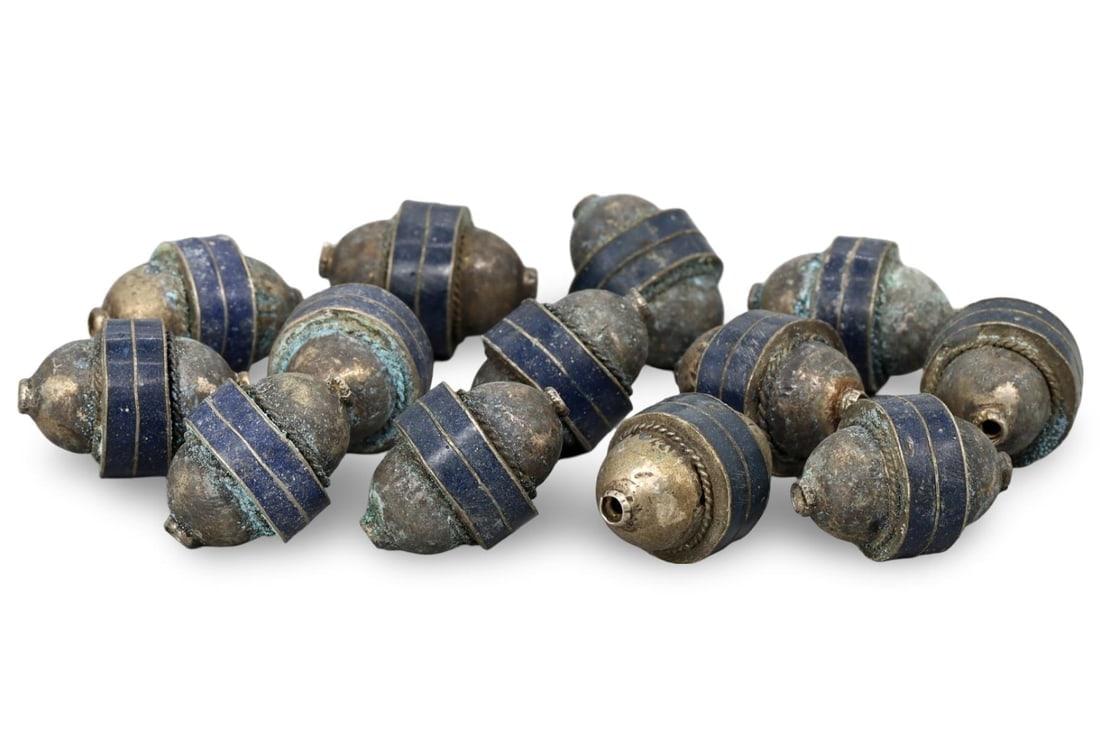 Post Medieval Sino-Tibetan Capped Silver Inlaid Beads, 17th-20th Century (1 of 1)