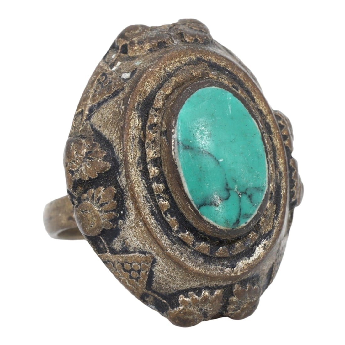 Antique Qajar Dynasty Silver-Gilt Cocktail Ring with Center Stone: Our highly anticipated Antique Auction, "Treasures of the Ancient and Medieval World," offering an unparalleled opportunity for collectors and history enthusiasts to acquire rare Ancient Artifacts for