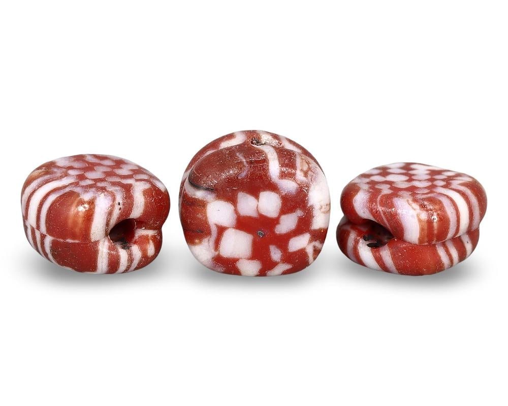 Roman Mosaic Glass Beads with Red and White Patterns (1 of 1)