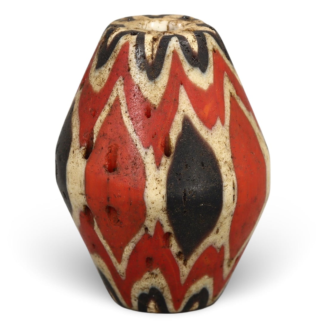 Antique Venetian Chevron Bead with Vibrant Red and Black Patterning (1 of 2)