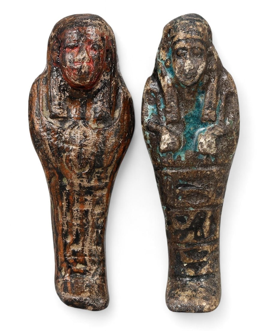 Lot of 2 Post-Medieval Egyptian Grand Tour Ushabti Figurine with Detailed Hieroglyphic Inscriptions: Our highly anticipated Antique Auction, "Treasures of the Ancient and Medieval World," offering an unparalleled opportunity for collectors and history enthusiasts to acquire rare Ancient Artifacts for
