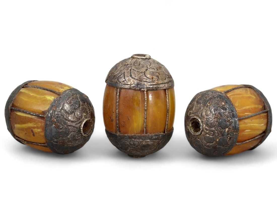 Antique Sino-Tibetan Capped Amber Copal Beads (1 of 1)