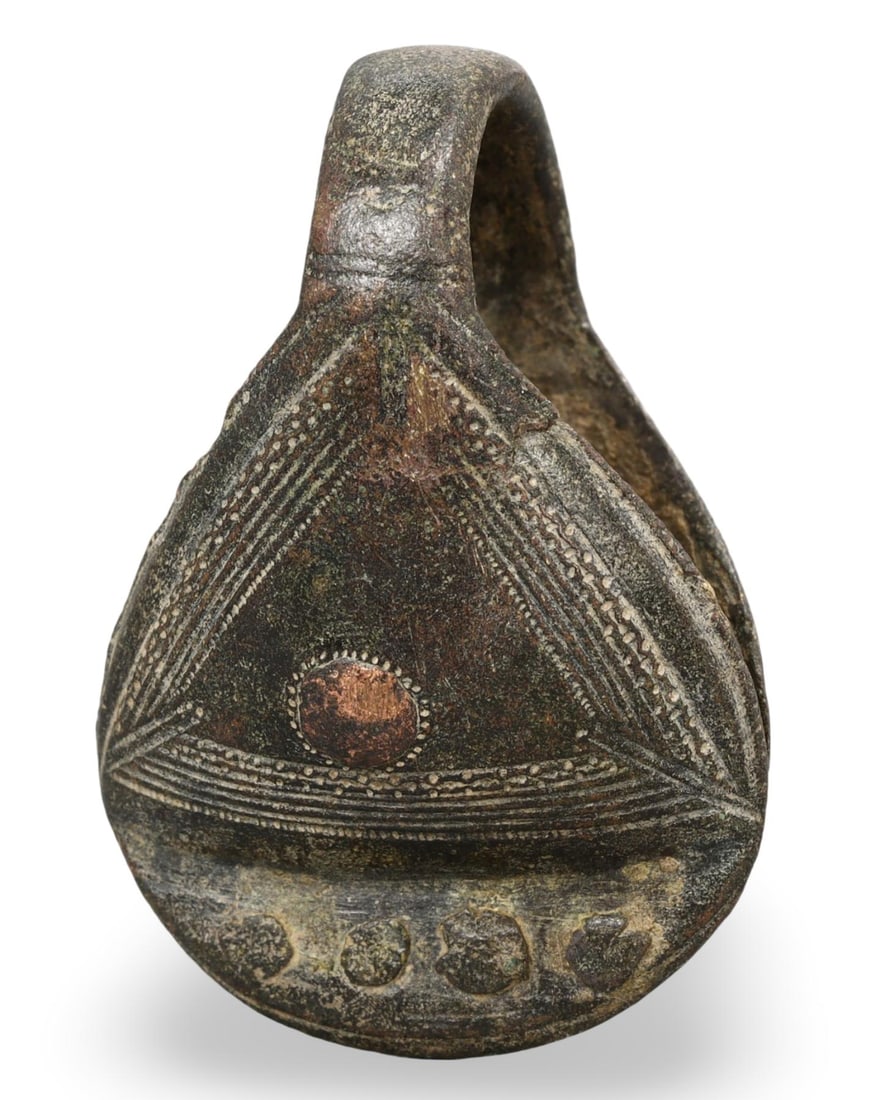 Antique African Kota Tribe Bronze Currency Ring with Intricate Geometric Engravings, Gabon (1 of 2)